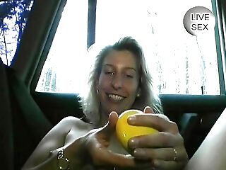 Stunning German Honey With An Amazing Figure Dildoing Her Muff In The Car